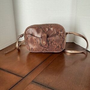 GILI Brown Snakeskin Embossed Leather Camera Bag Metallic Bronze Crossbody Purse